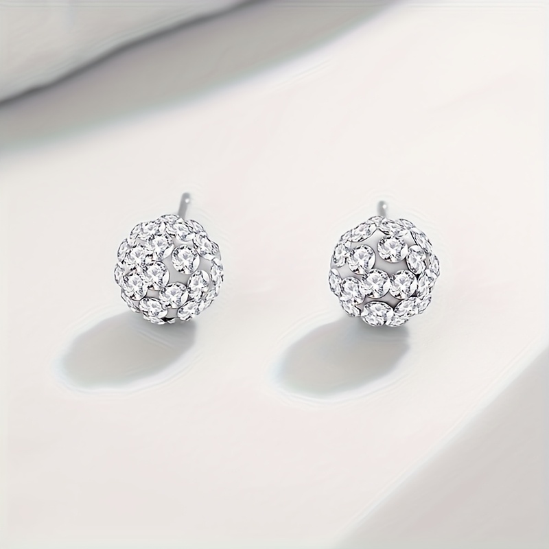 Silvery Full-Moissanite Spherical Stud Earrings